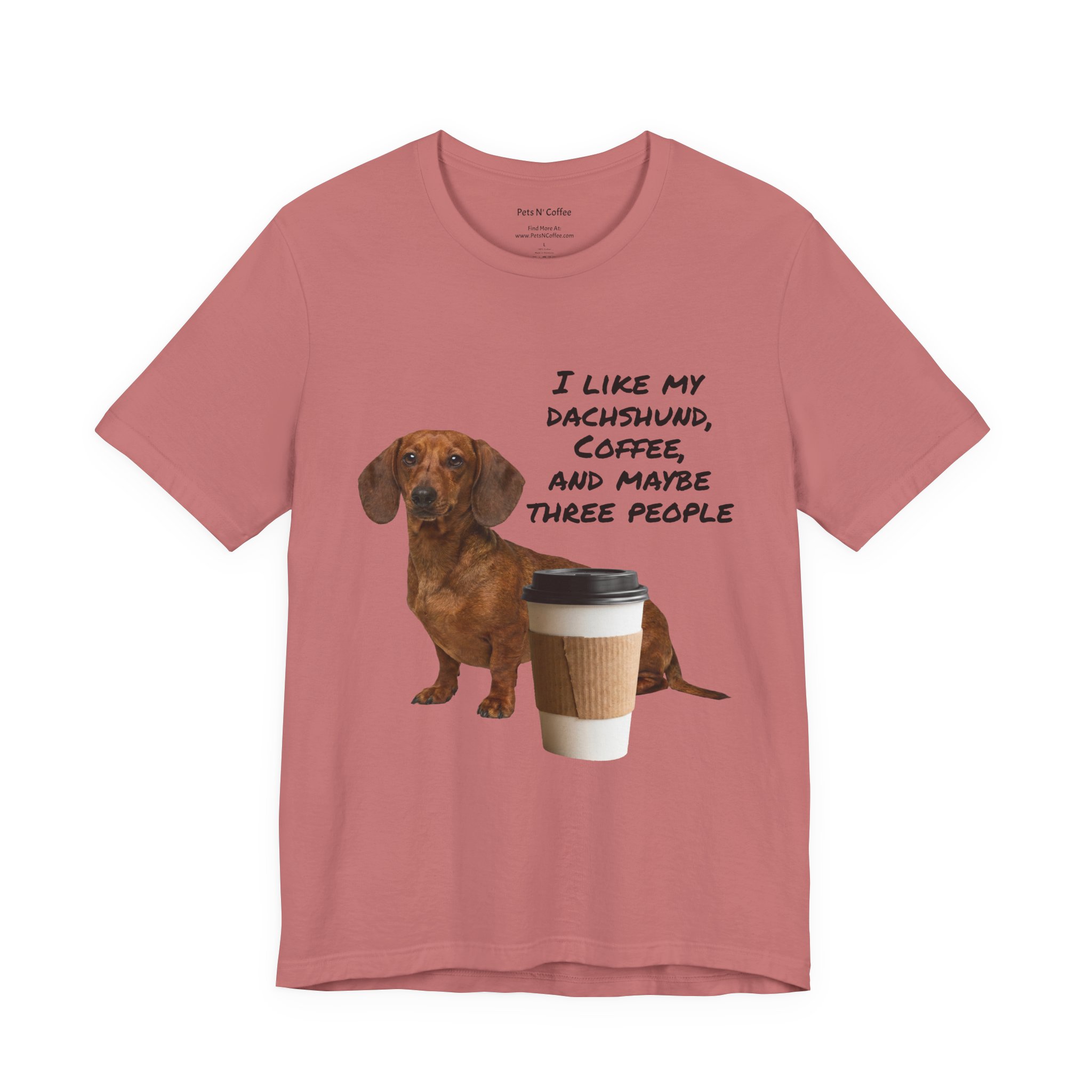 Dachshund portrait shirt, coffee and breed saying, Bella+Canvas 3001 blank