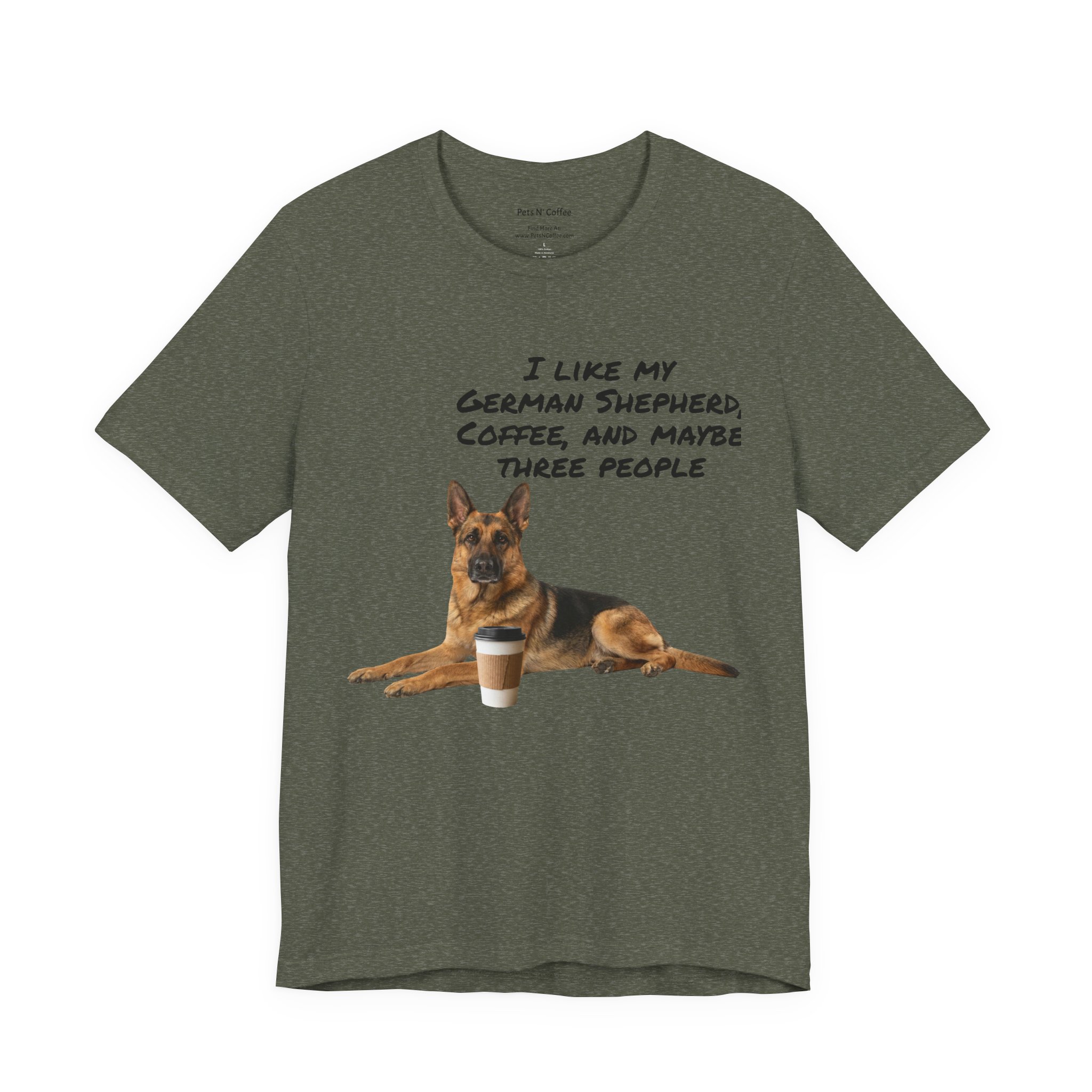 German Shepherd breed portrait tee in Heather Military Green — Pets & Coffee